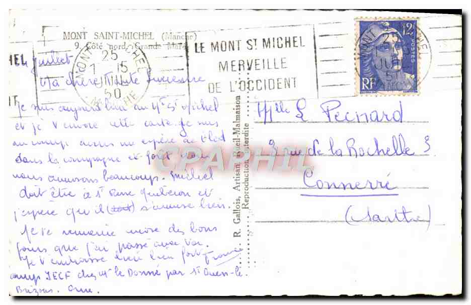CPM Mont Saint Michel Cote Nord Grande maree Bateau  — Verso