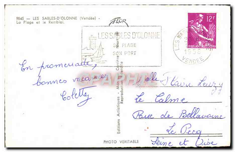 Les Sables-d'Olonne — Plage et le Remblai — Éditions Artistiques Flor — Verso
