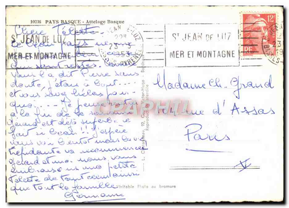 CPM Pays Basque Attelage Basque St Jean De Luz — Verso