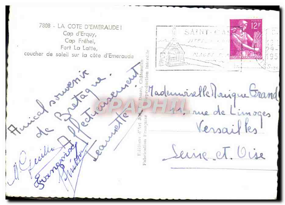 La Côte d'Émeraude — Cap d'Erquy, Fort La Latte — Éditions d'Art Jos — Reverso
