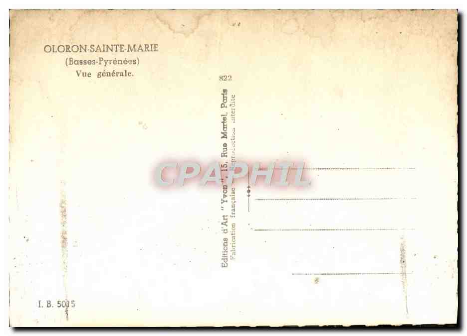 Oloron-Sainte-Marie — Vue générale — Éditions d'Art 'Yvon', Paris — Rückseite