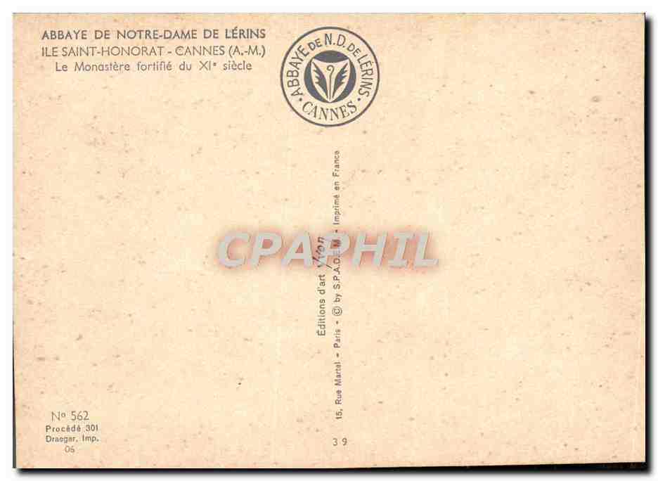 CPM Abbaye De Notre Dame De Lerins Ile Saint Honorat Cannes — Verso