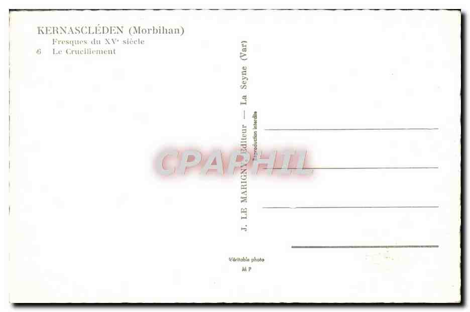 CPM Kernascleden Fresques du 15eme Le crucifiement — Verso