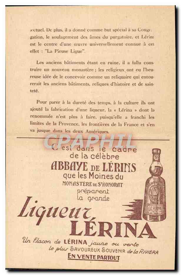 Courte Notice Sur L'Abbaye De Lerins Saint Honorat Par Cannes Publicite Liqueur Lerina — Rückseite
