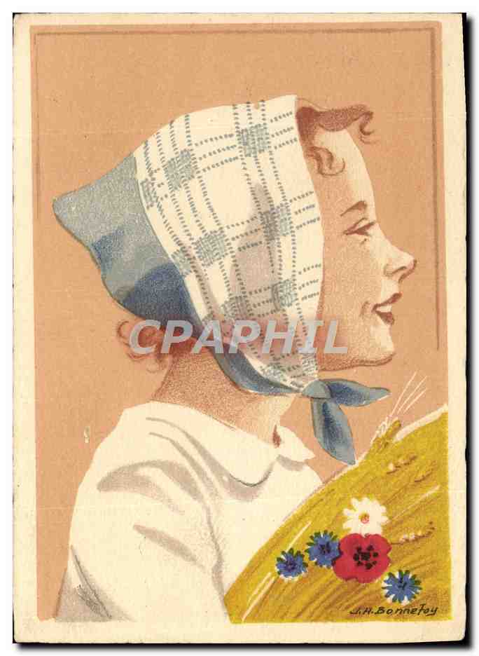 Fille portant un foulard à carreaux — J.M. Bonnefoy — Imprimerie d'Île-de-France
