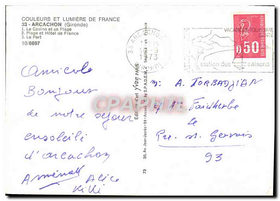 Arcachon — Plage, Port et Casino — Éditions d'Art YVOY, Paris — Rückseite