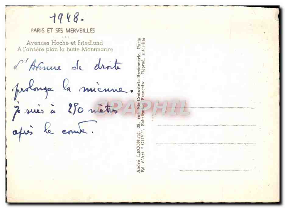 CPM Paris Et Ses Merveilles Avenues Hoche Et Friedland Butte Montmartre — Back