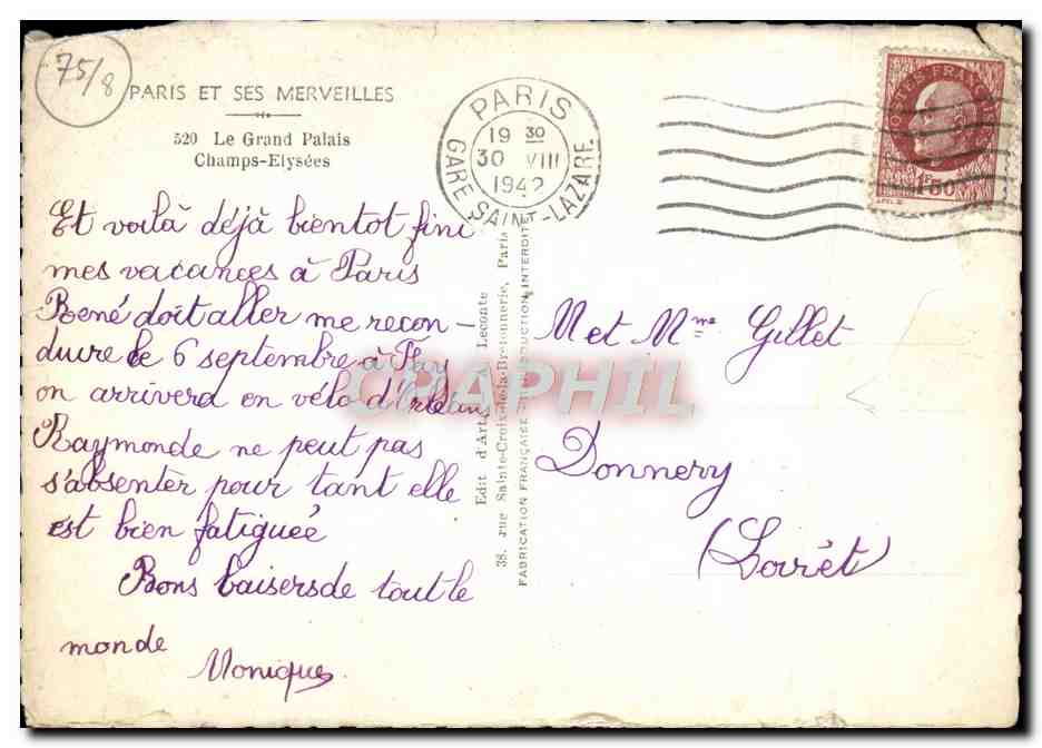 CPA Paris Et Ses Merveilles Le Grand Palais Champs Elysees — Verso