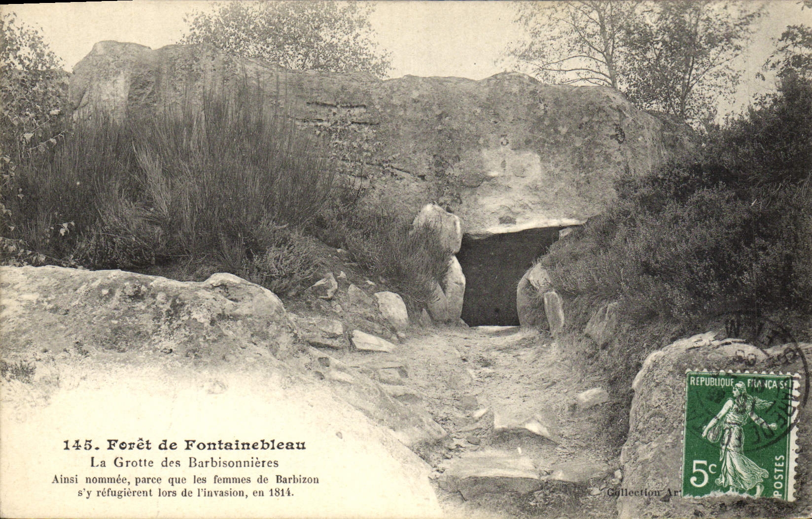 Foresta di Fontainebleau — La Grotta delle Barbizonnières — Stampa Fotomeccanica L. Monard, n°145