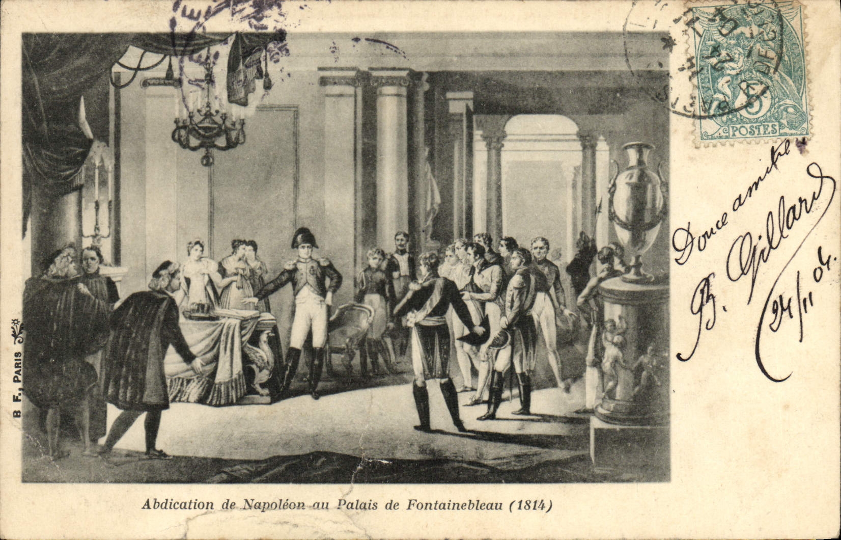 Antike Ansichtskarte Abdikation Napoleons I. im Schloss Fontainebleau