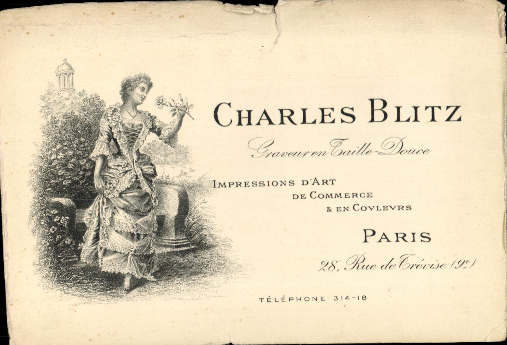 Carte de visite Charles Blitz Paris Graveur Taille Douce Paris Rue de Trevise 9eme