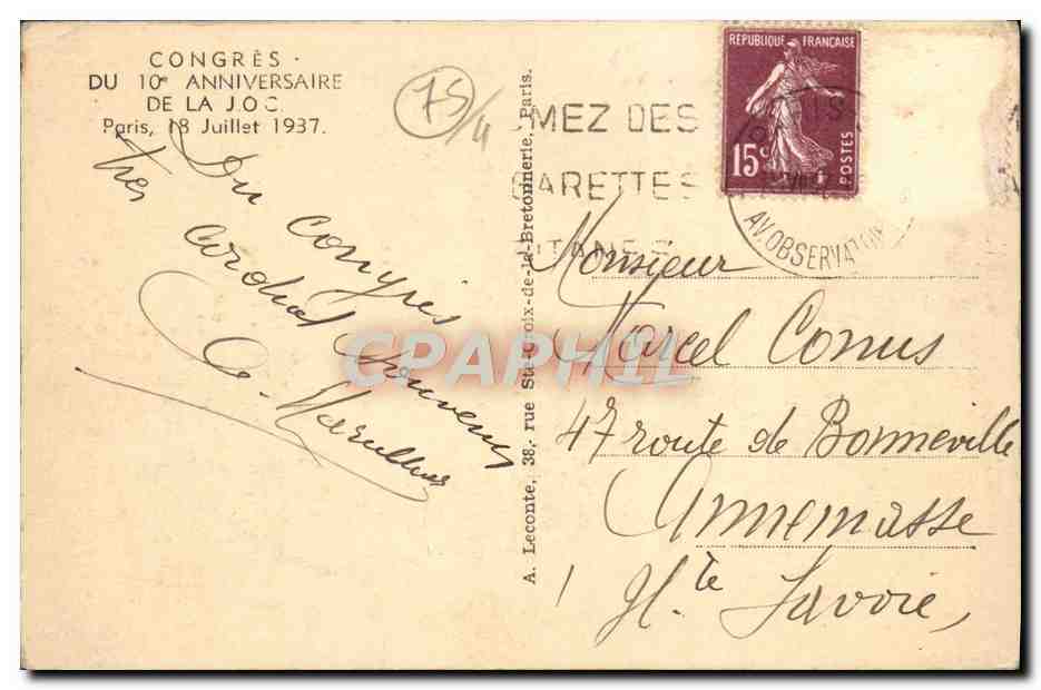 CPA Paris Conciergerie — Rückseite