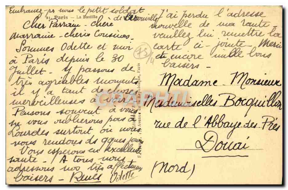 CPA Paris La Bastille — Rückseite