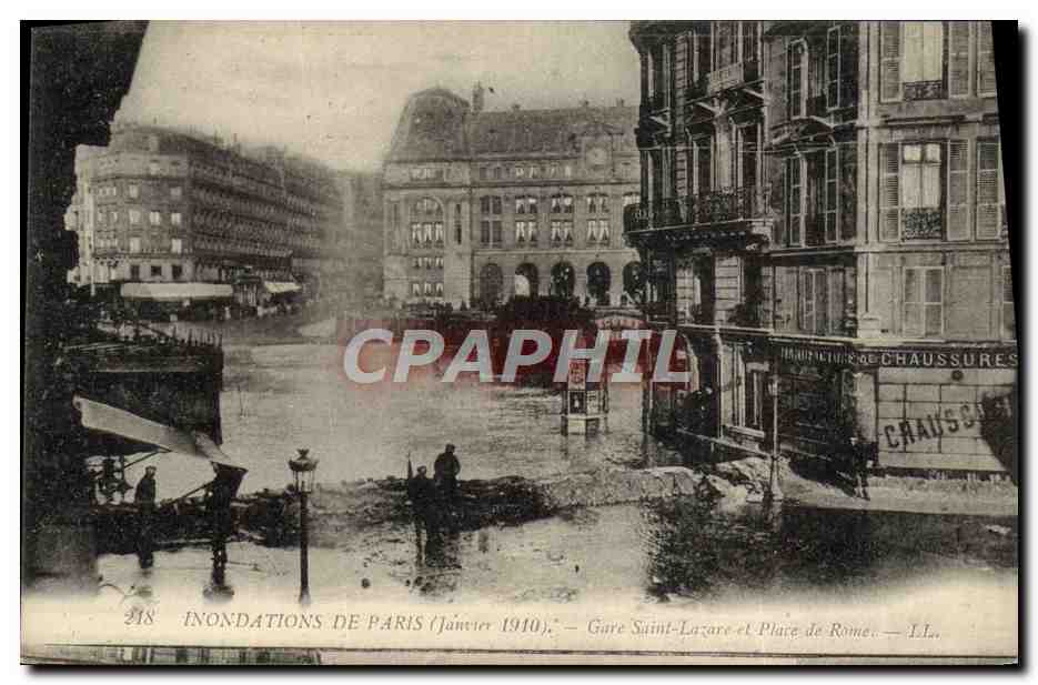 CPA Inondations De Paris Gae Saint Lazare Et Place De Rome