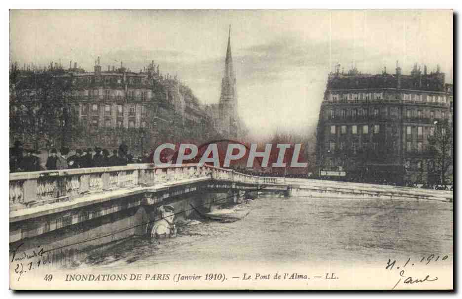 CPA Inondations De Paris Le Pont De l'Alma