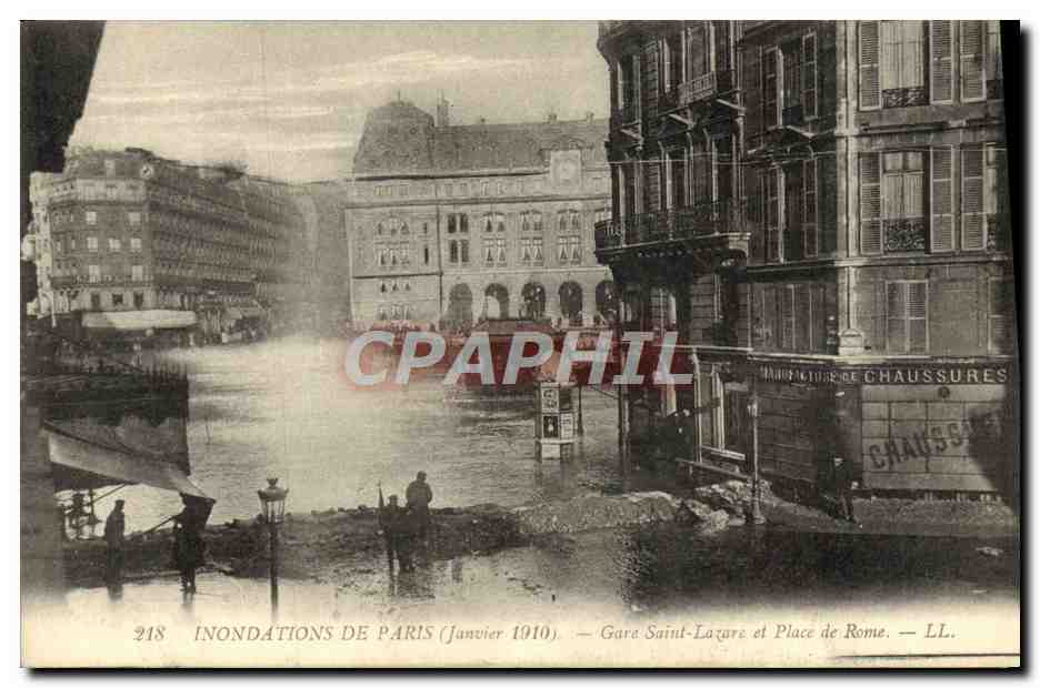 CPA Inondations De Paris Gare Saint Lazare Et Place De Rome