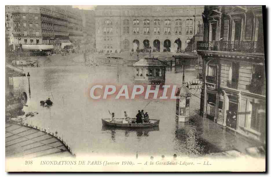 CPA Inondations De Paris A La Gare Saint Lazare