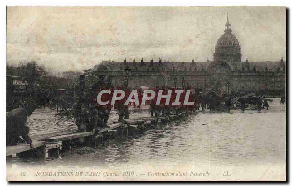 CPA Inondations De Paris Construction D'Une Passerelle Genie