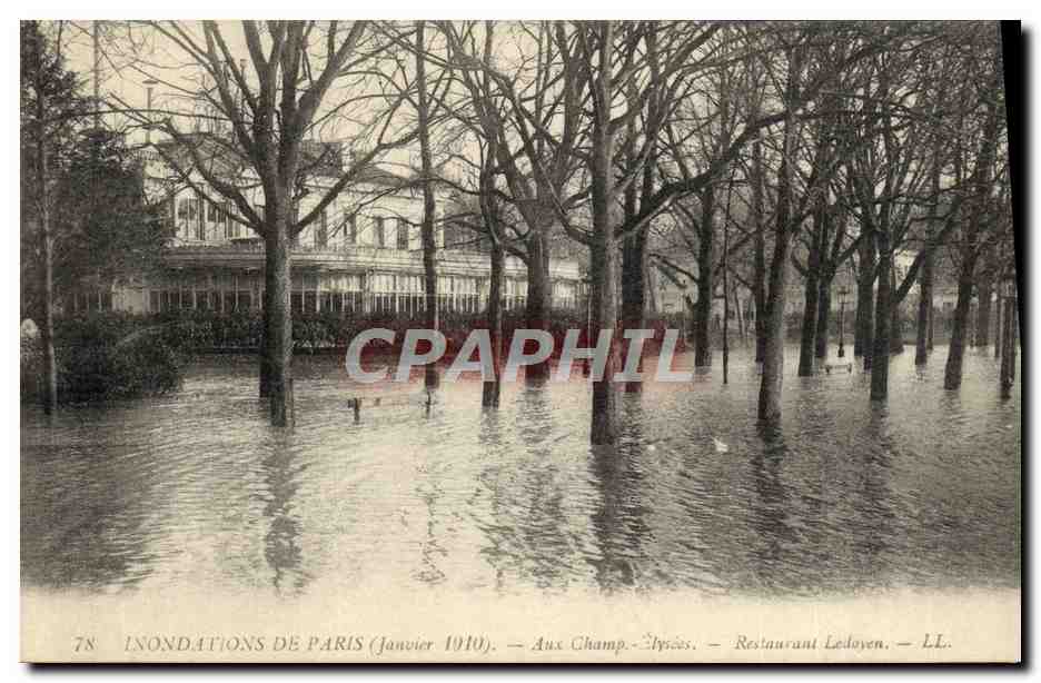 CPA Inondations De Paris Aux Champs Elysees Restaurant Ledoyen