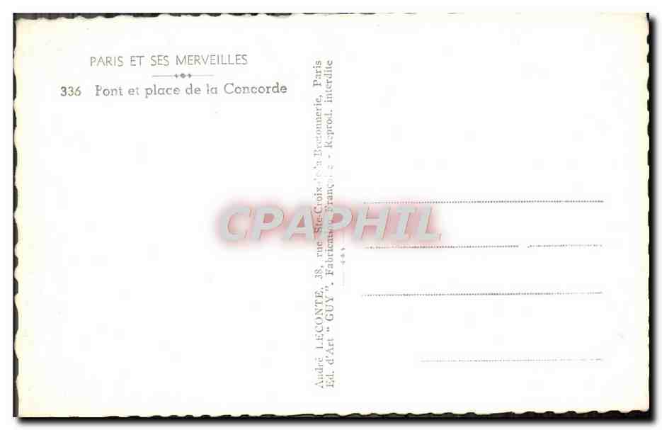 CPM Paris Et Ses Merveilles Pont Et Place De La Concorde — Rückseite