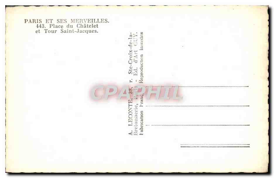 CPM Paris Et Ses Merveilles Place Du Chatelet Et Tour Saint Jacques — Verso