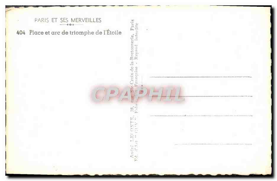 CPM Paris Et Ses Merveilles Place Et Arc De Triomphe De l'Etoile — Rückseite