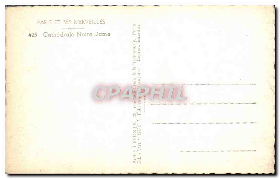 CPM Paris Et Ses Merveilles Cathedrale Notre Dame — Verso