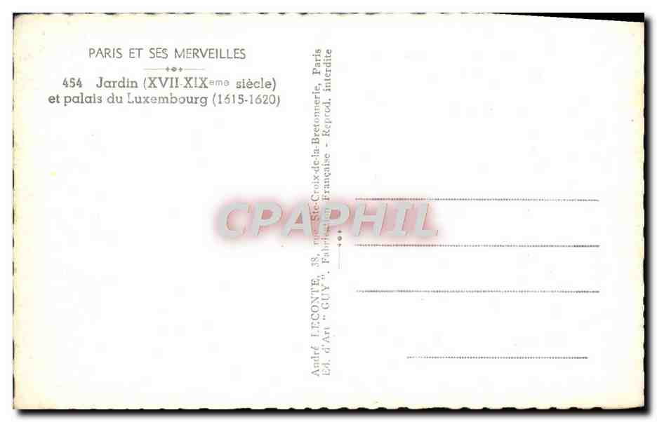 CPM Paris Et Ses Merveilles Jardin Et Palais Du Luxembourg — Verso