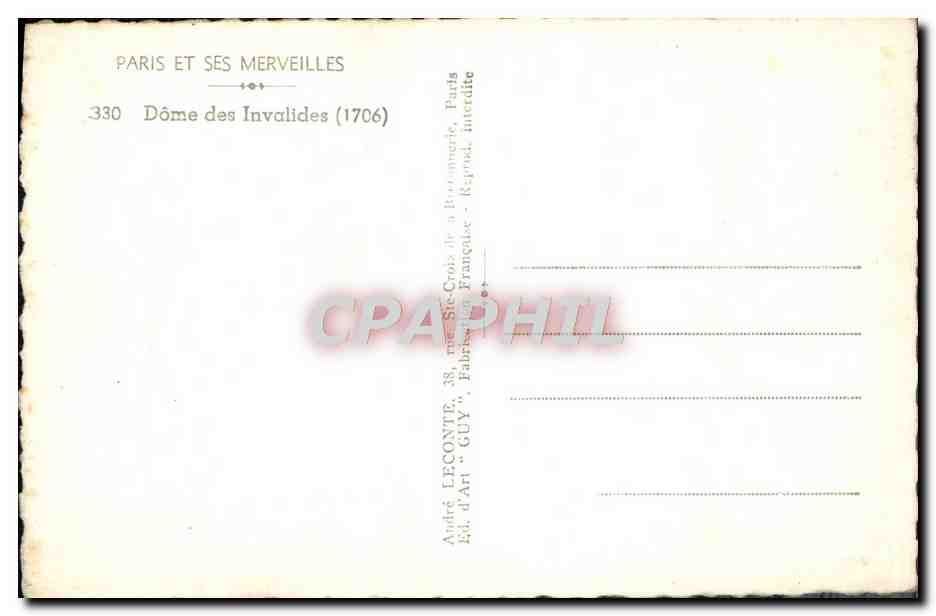 CPM Paris Et Ses Merveilles Dome Des Invalides — Verso