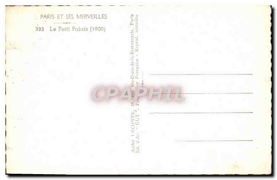 CPM Paris Et Ses Merveilles Le Petit Palais — Rückseite