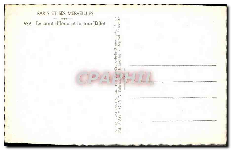 Paris et ses merveilles — Le pont d'Iéna et la tour Eiffel — Éd. Leconte, Paris — Reverso