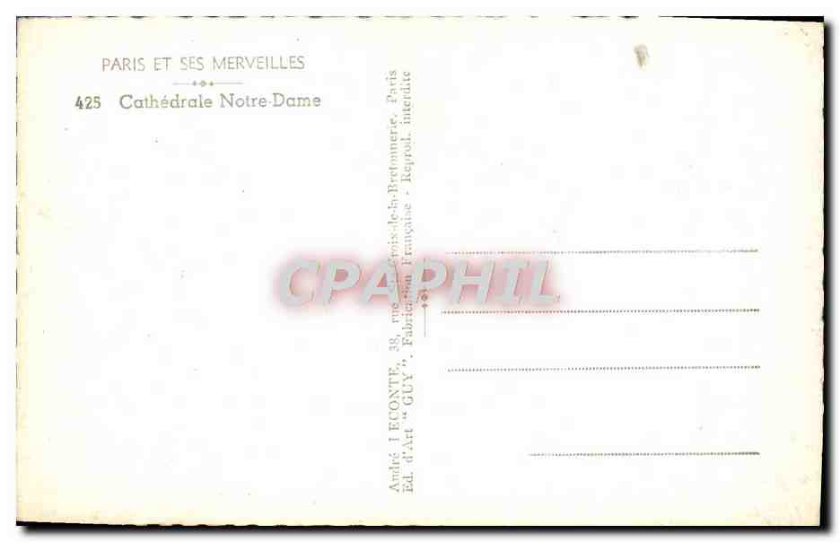 CPM Paris Et Ses Merveilles Cathedrale Notre Dame — Verso