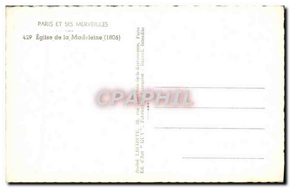 CPM Paris Et Ses Merveilles Eglise De La Madeleine — Rückseite