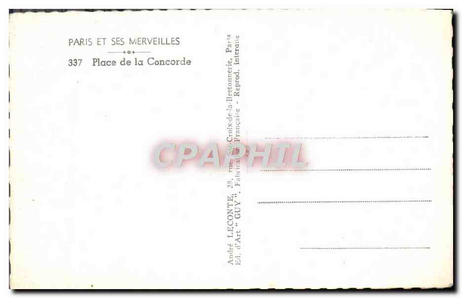 CPM Paris Et Ses Merveilles Place De La Concorde — Rückseite