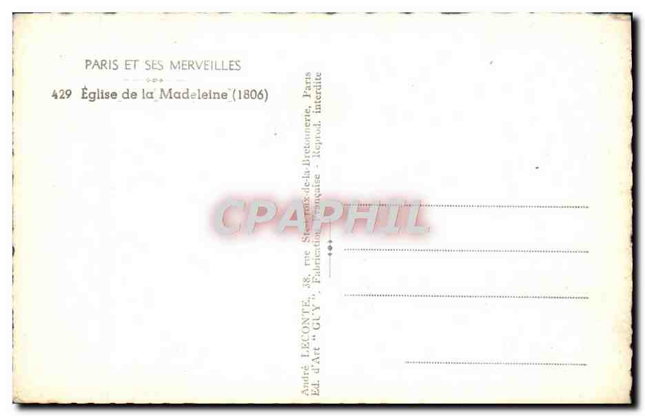 CPM Paris Et Ses Merveilles Eglise De La Madeleine — Rückseite
