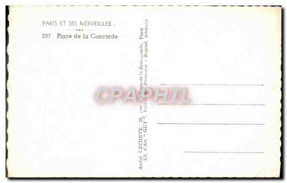 CPM Paris Et Ses Merveilles Place De La Concorde — Rückseite