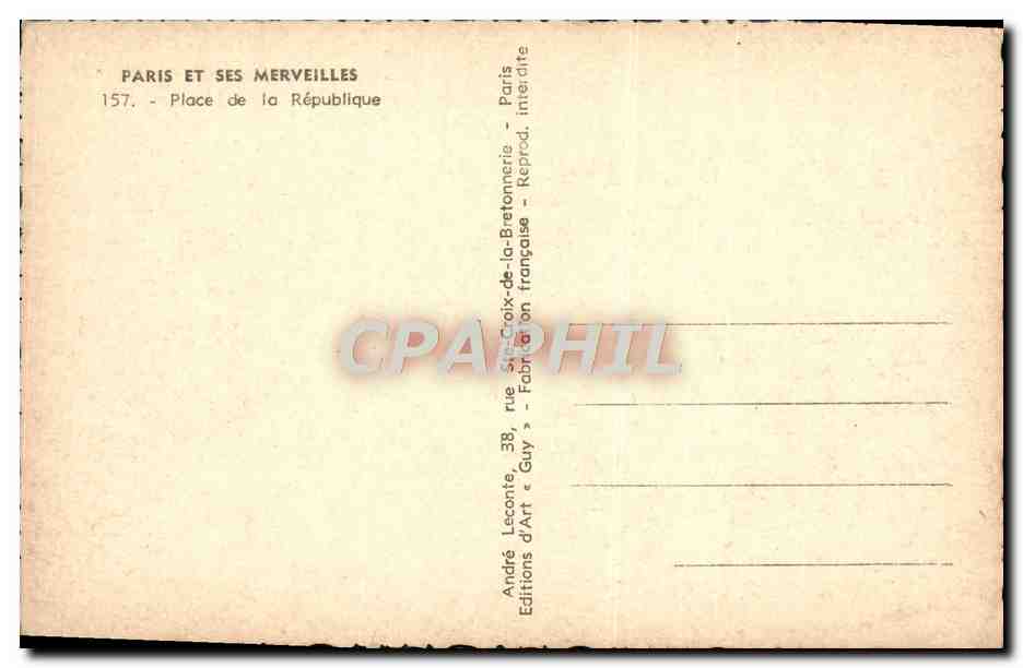 CPA Paris Et Ses Merveilles Place De La Republique — Rückseite