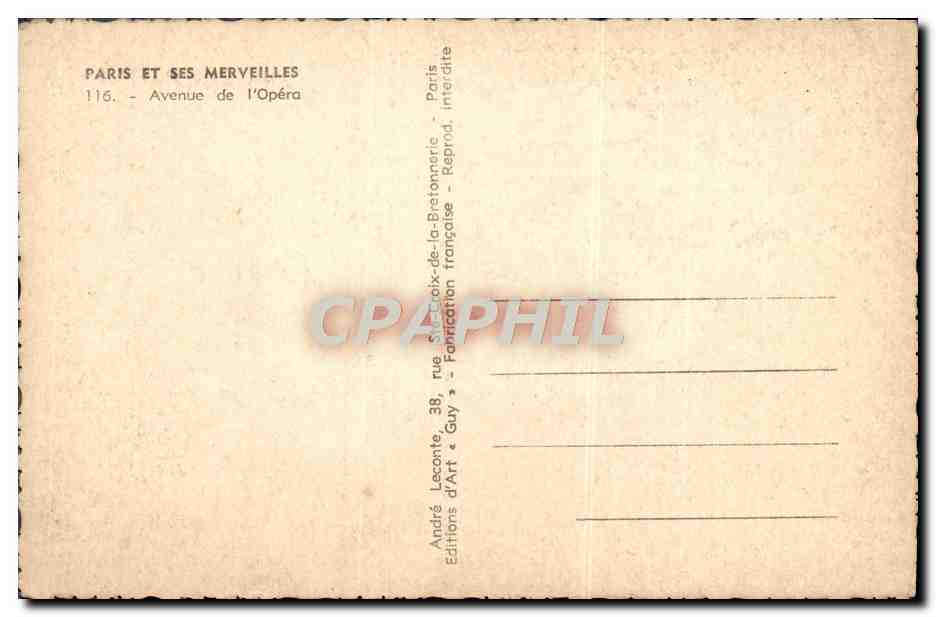 CPA Paris Et Ses Merveilles Avenue De l'Opera — Rückseite