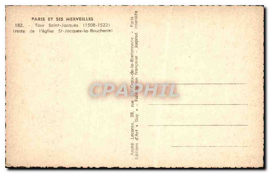 CPA Paris Et Ses Merveilles Tour Saint Jacques — Rückseite