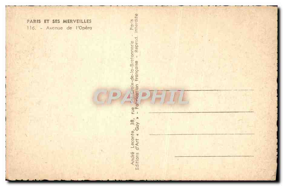 CPA Paris Et Ses Merveilles Avenue De L'Opera — Rückseite