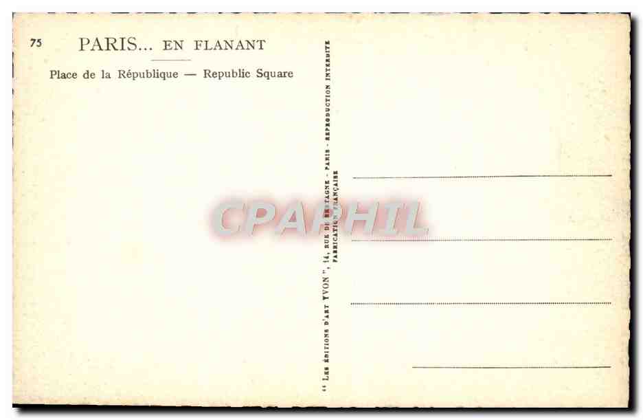 CPA Paris En Flanant Place De La Republique  — Rückseite