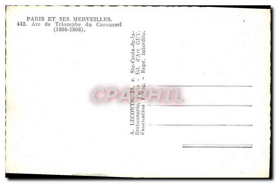 CPM Paris Et Ses Merveilles Arc De Triomphe Du Caroussel — Rückseite