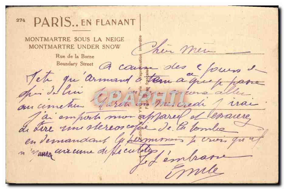 CPA Paris En Flanant Montmartre Sous La Neige — Rückseite