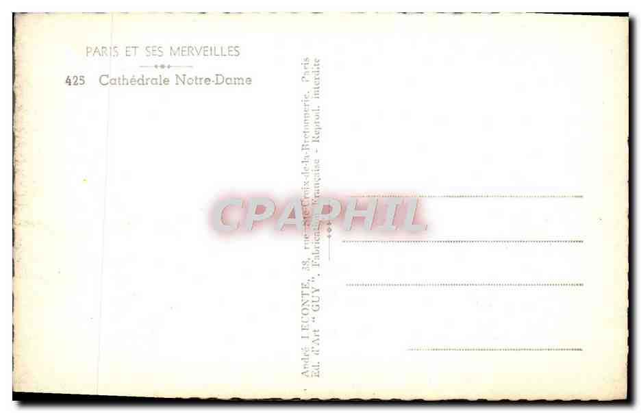Notre-Dame de Paris — vue depuis la Seine — Éd. GUY, n° 425 — Verso