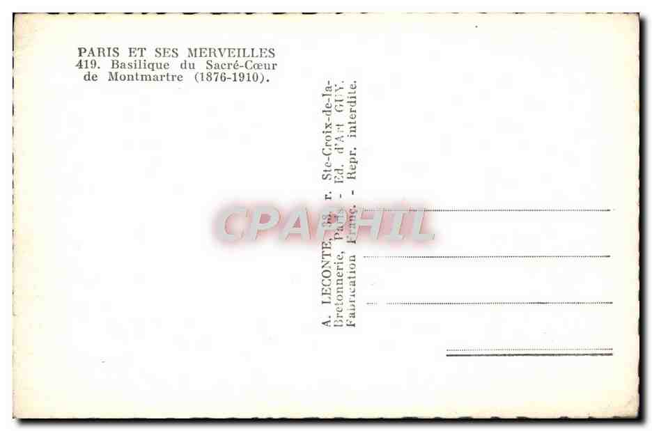 Basilique du Sacré-Cœur — Montmartre — A. LECONTE, Paris, n°419 — Reverso