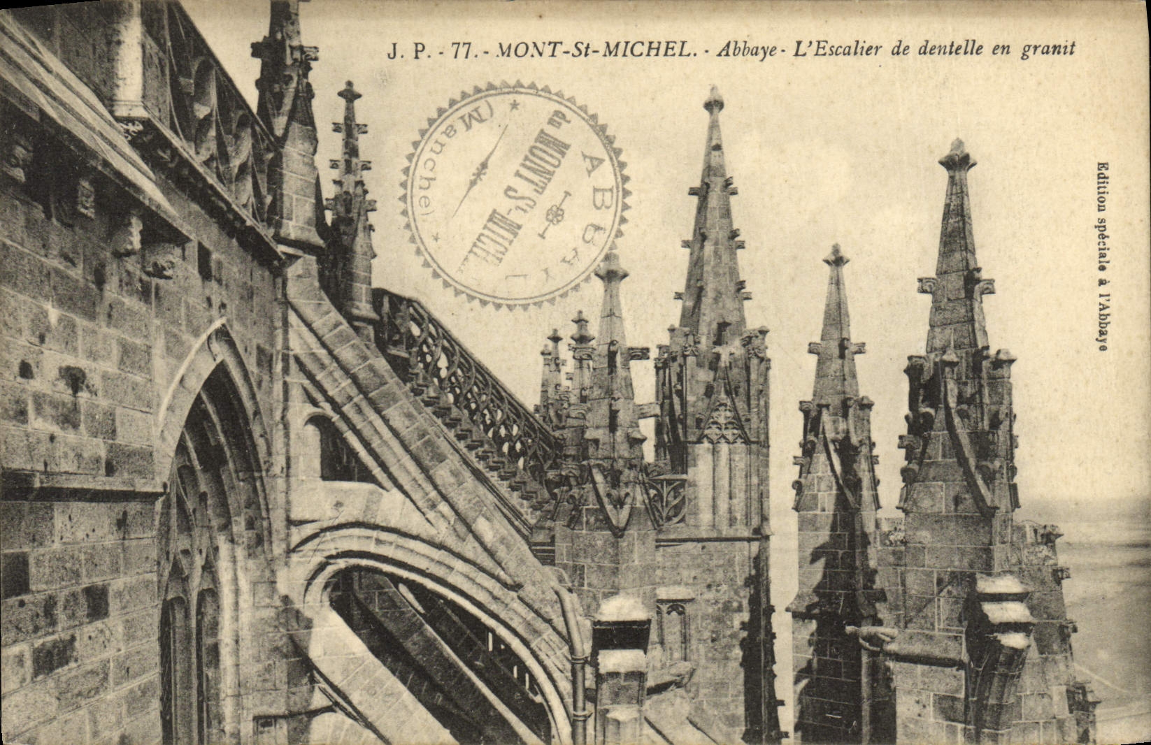 Mont-Saint-Michel - Abbaye - L'Escalier de dentelle en granit — J.P. 77, édition spéciale à l'Abbaye