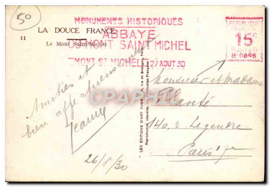 CPA Le Douce France Le Mont Saint Michel — Verso