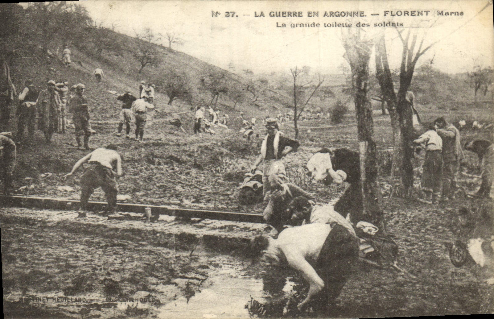 Der Krieg in der Argonne — Die Soldaten-Wäsche — Florent, Marne — Nr. 37 — Martinet Heurtard