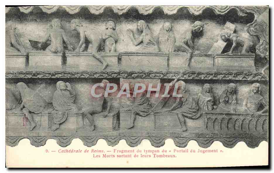 CPA Cathedrale De Reims Fragment Du Tympan Du Portail du jugement Les morts sortant de leurs tombeaux