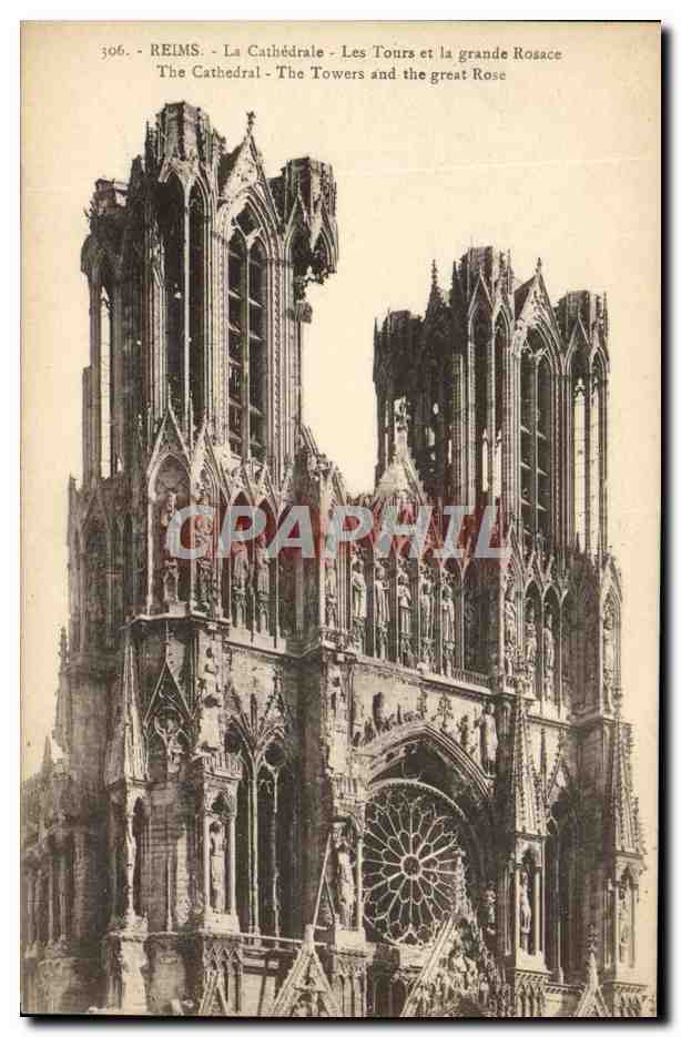 CPA Reims La Cathedrale Les Tours Et La Grande Rosace